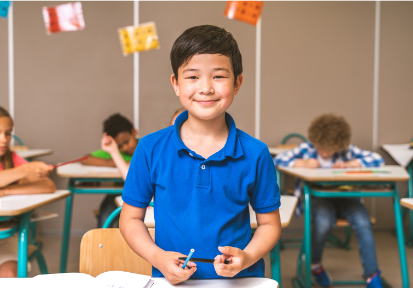 Young Asian boy smiling confidently with healthy teeth and a bright smile.
